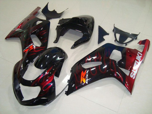 Carenagem GSXR 750 K1 K2 K3 01-03 - Preto Vermelho Chama Carenagem GSXR 750 K1 K2 K3 01-03 - Preto Vermelho Chama