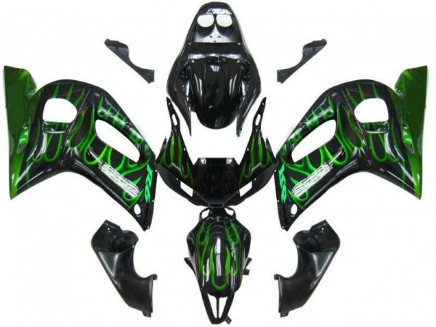 Carenagem R6 98-02 - Preto Verde Chama Carenagem R6 98-02 - Preto Verde Chama
