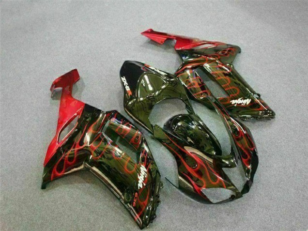 Kit Carenagem ZX6R 07-08 - Preto Vermelho Chama Kit Carenagem ZX6R 07-08 - Preto Vermelho Chama