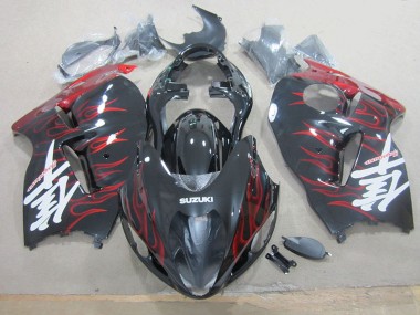Plásticos GSXR 1300 Hayabusa 96-07 - Preto Vermelho Chama
